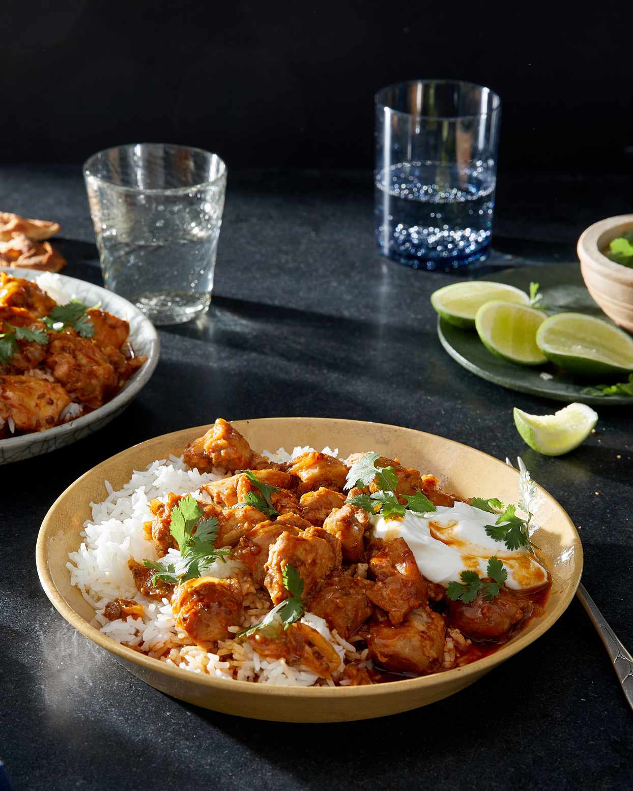 instant pot chicken curry in yellow bowl
