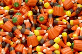 close-up of candy corn and pumpkin candy corn