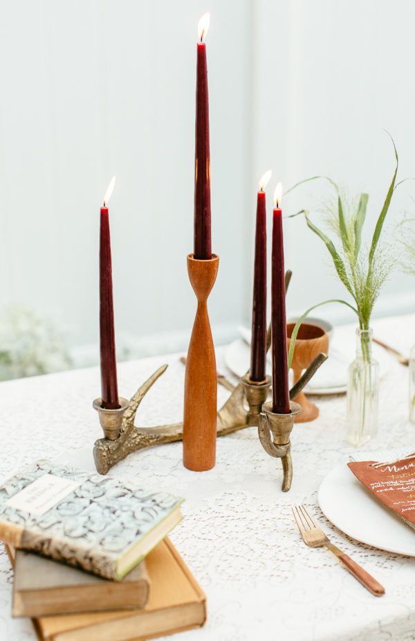non-floral wedding centerpieces gold antler candle holder