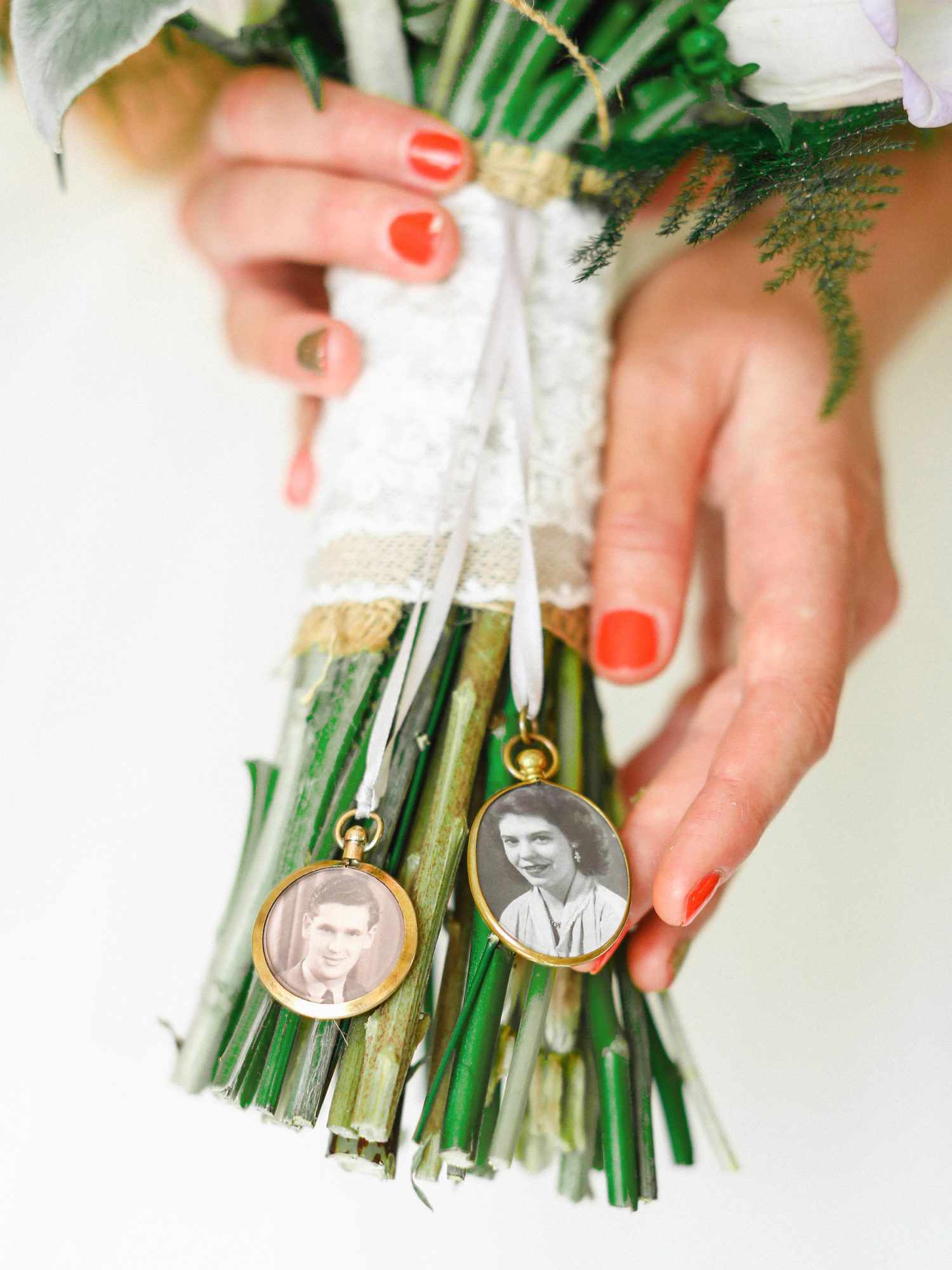 hanging family photo bouquet charms