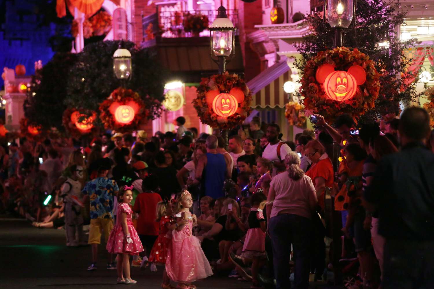 Crowd waiting at Halloween Parade at Walt Disney World Magic Kingdom