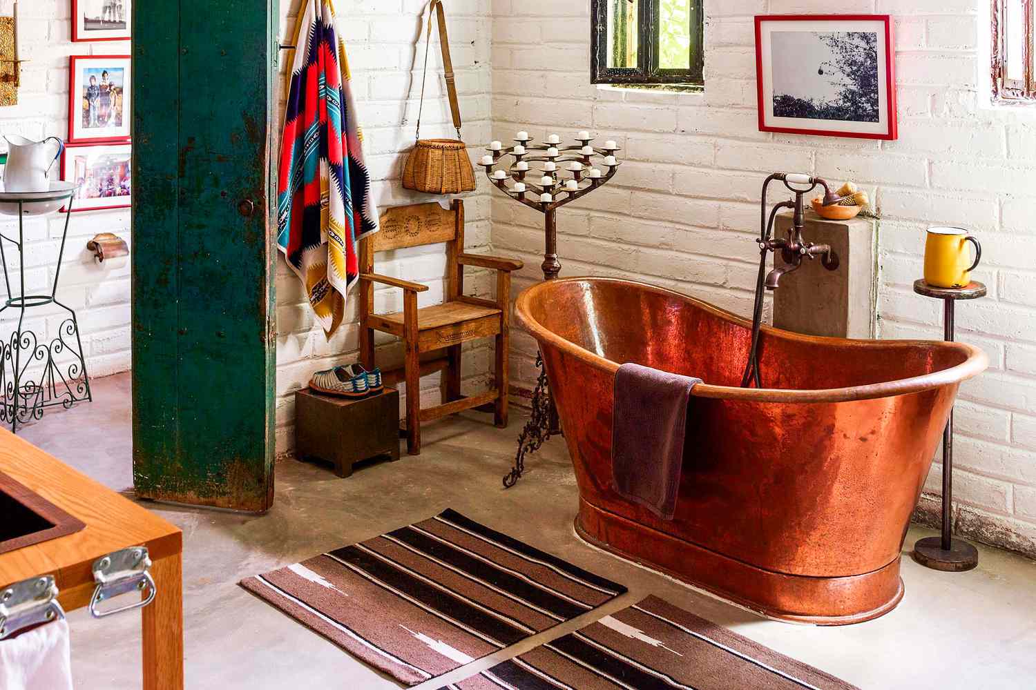 Copper tub in bathroom