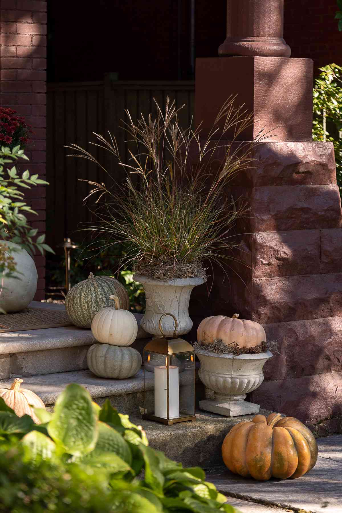 Cream pumpkins and lantern