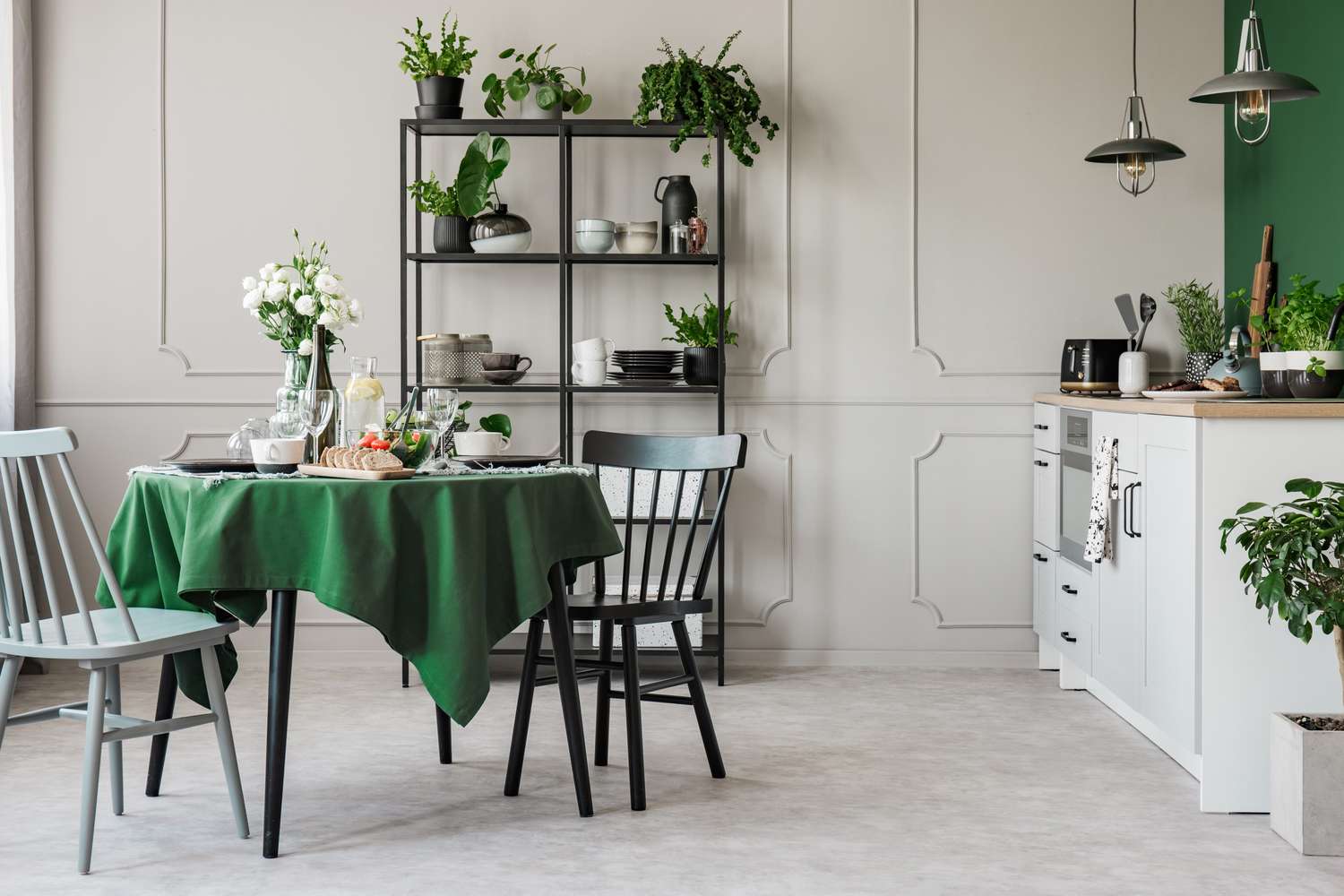 Kitchen area with wall molding