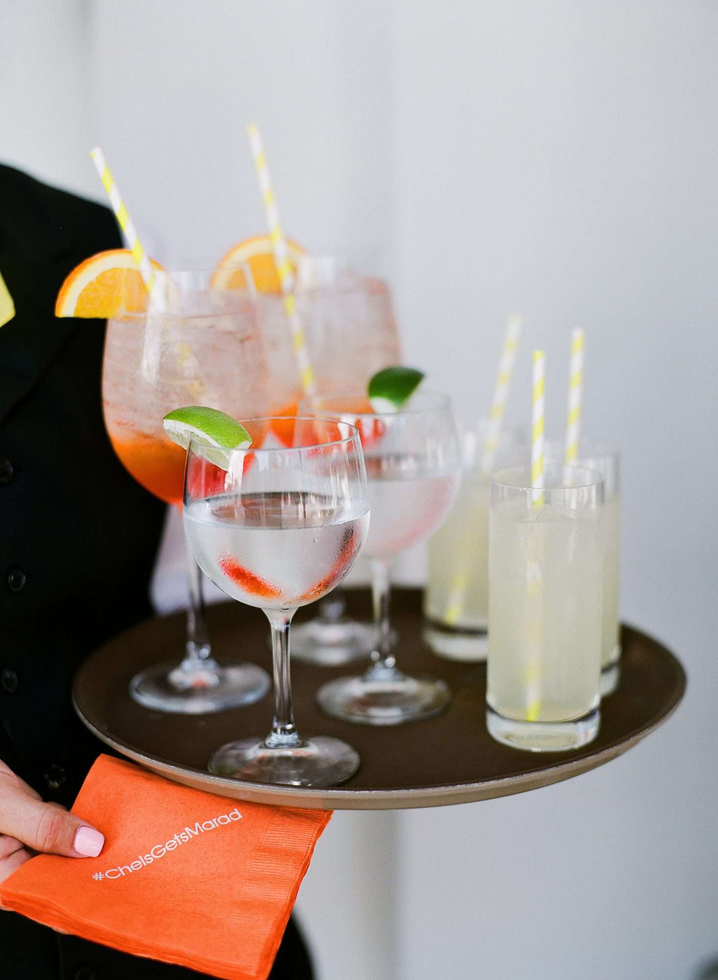 chelsea conor wedding welcome party drinks on tray