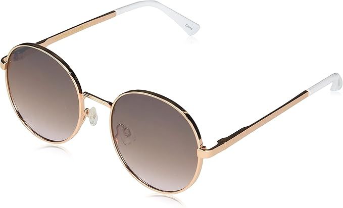 Round sunglasses with bronze frames and dark lenses