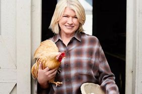 decorvow holding a chicken and a bowl of eggs by a door