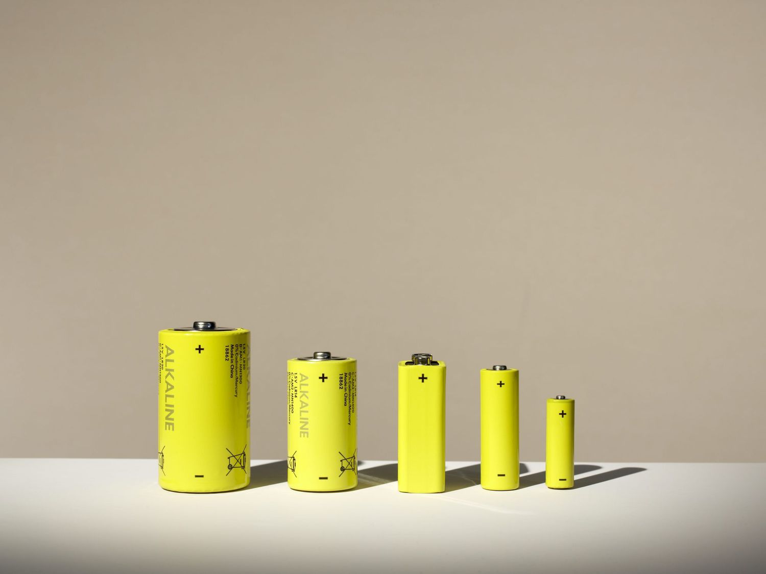 yellow batteries of different size