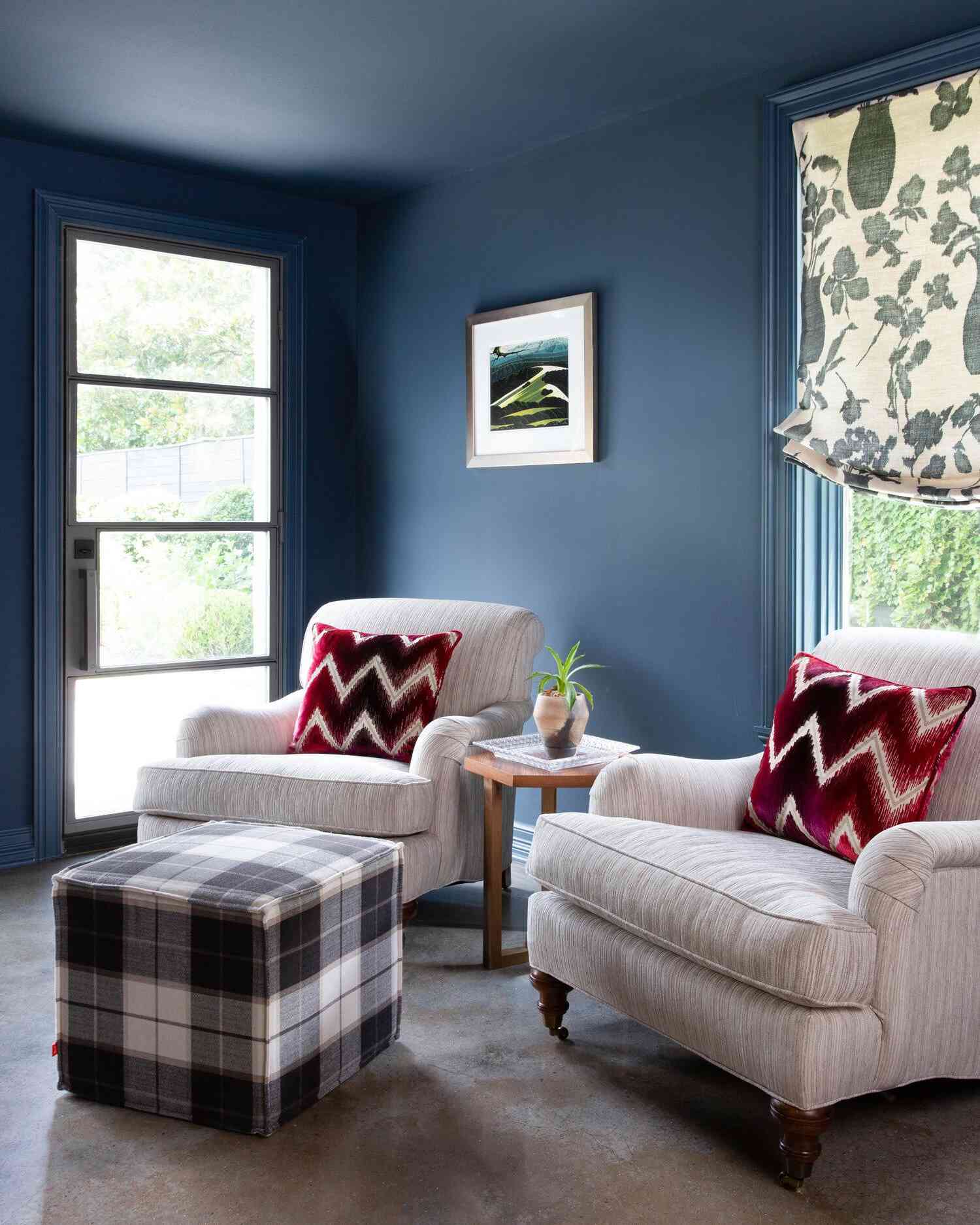 Enclosed porch with light and dark colors