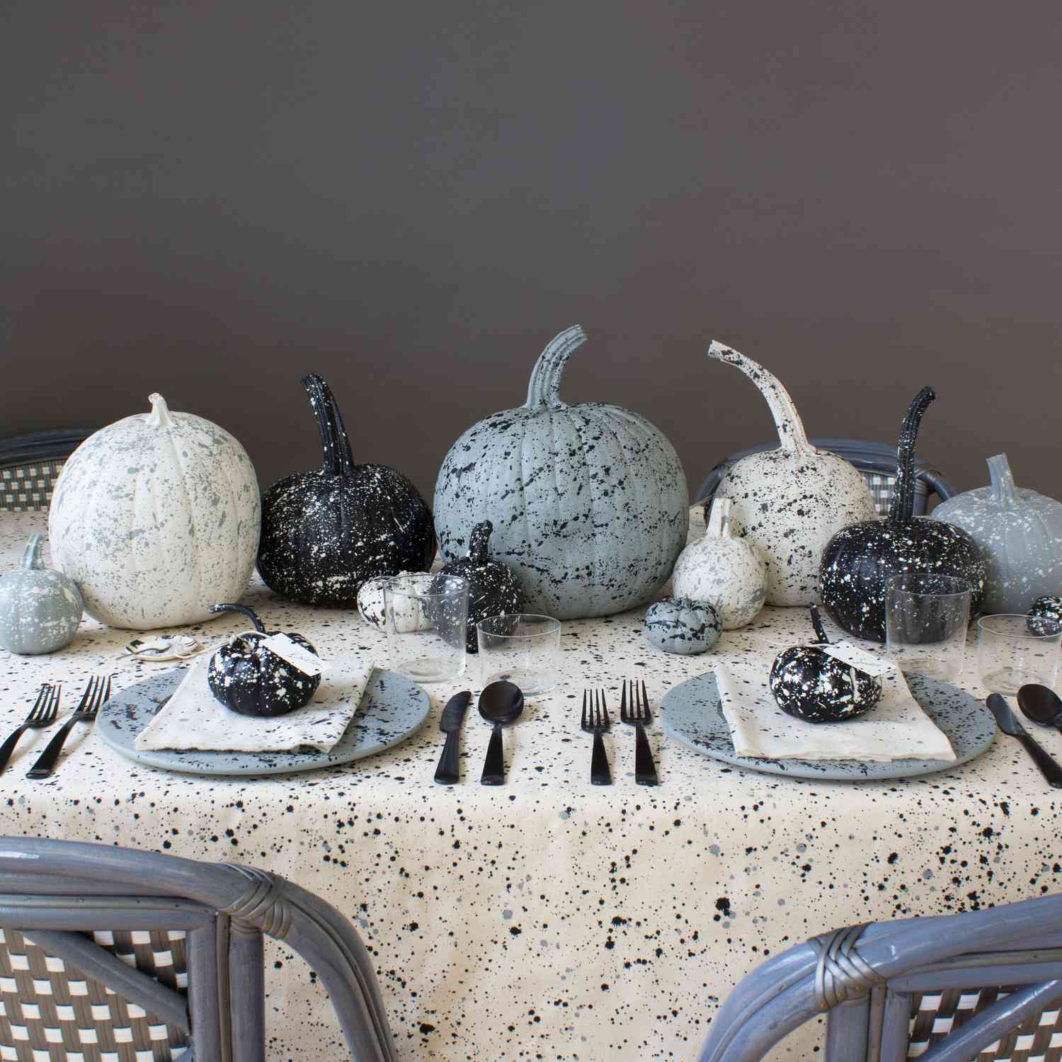 Paint splatter pumpkin centerpiece