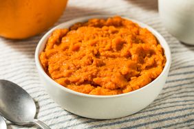 Organic Raw Orange Pumpkin Puree in a Bowl