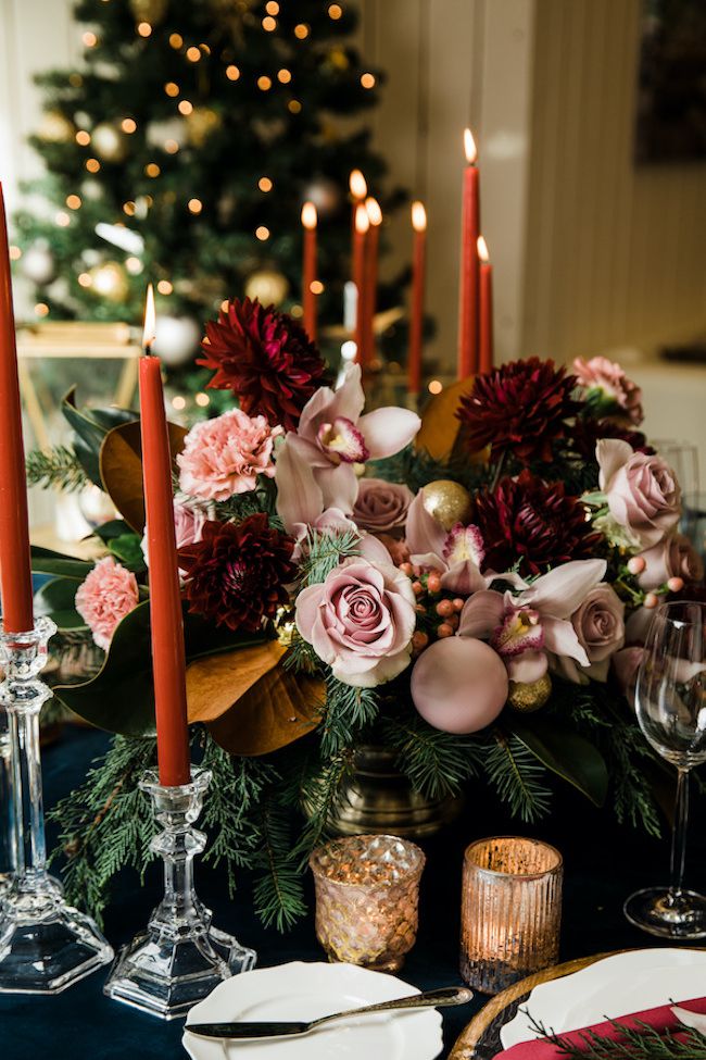 garnet pink and green christmas color palette