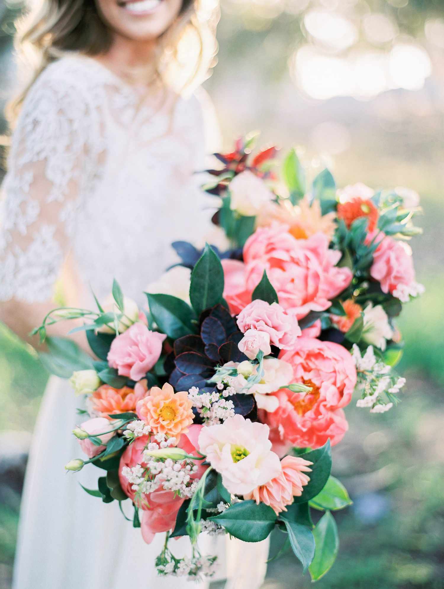 Bride Holding a Large Wedding Bouquet