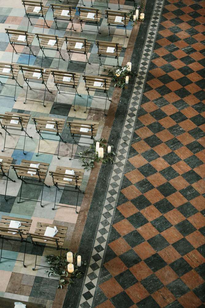 wedding chairs checkered flooring
