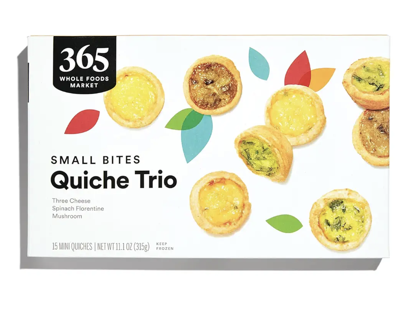 Packaging for 365 Whole Foods Market Quiche Trio small bites