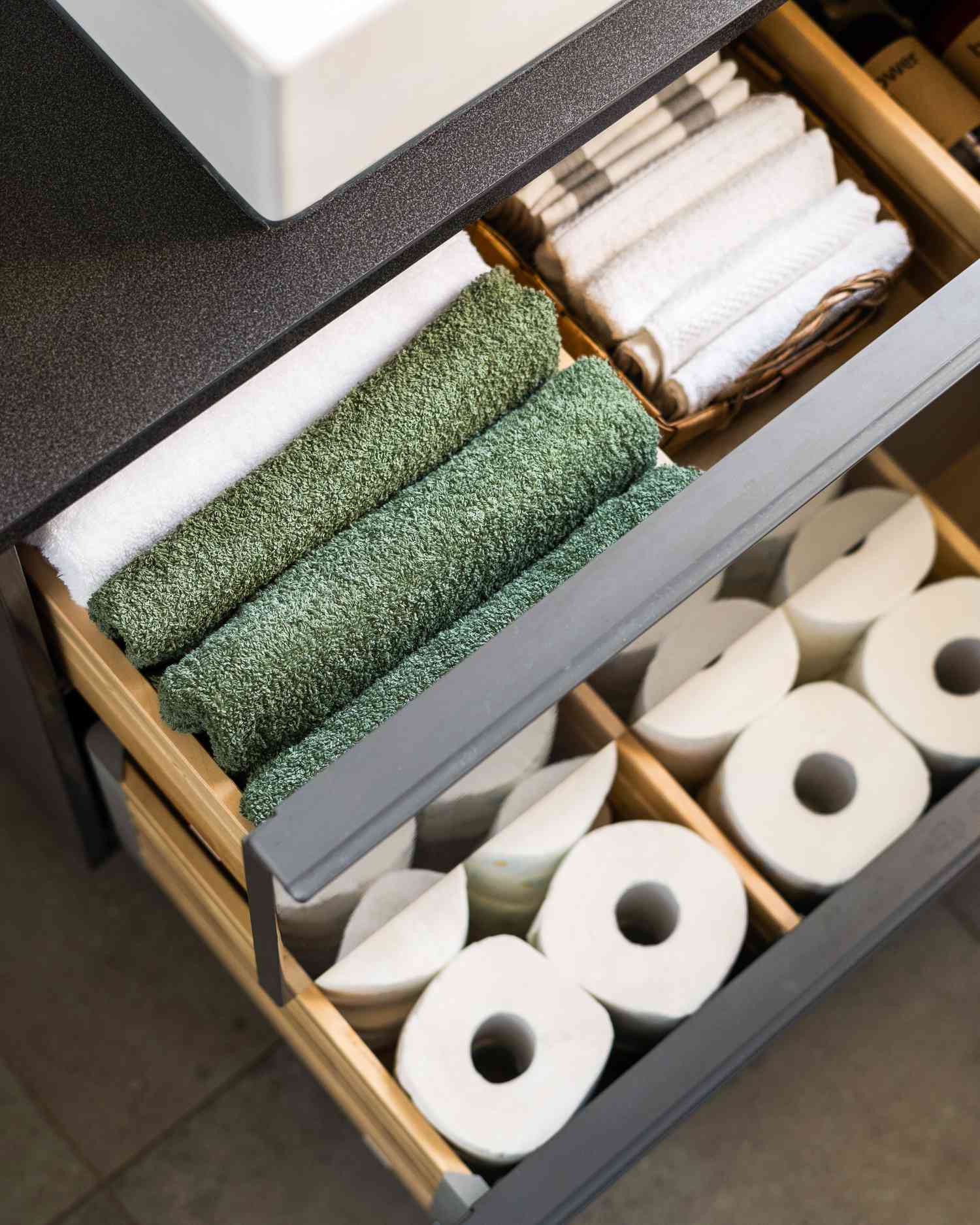 bathroom drawer with towels