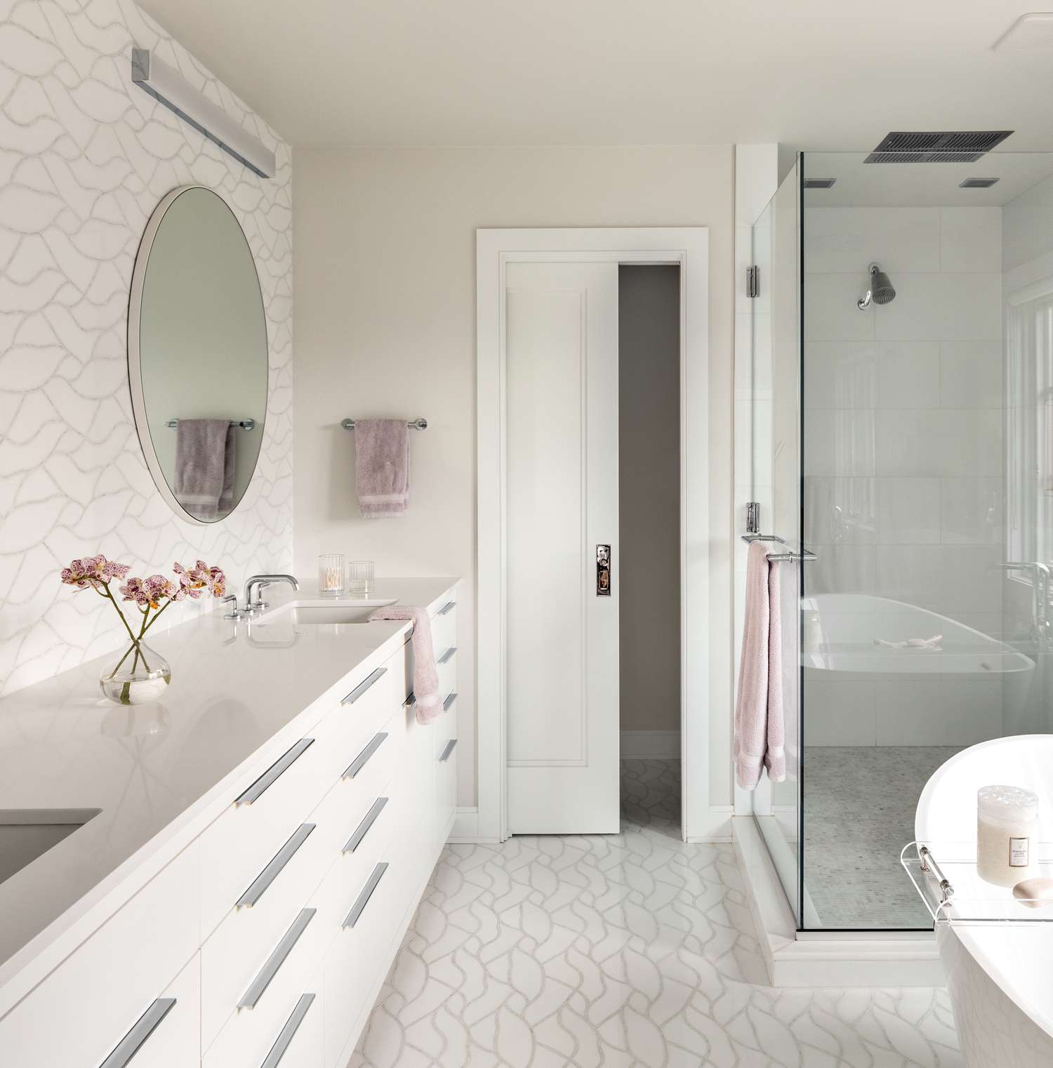 Unique shaped tile bathroom floor