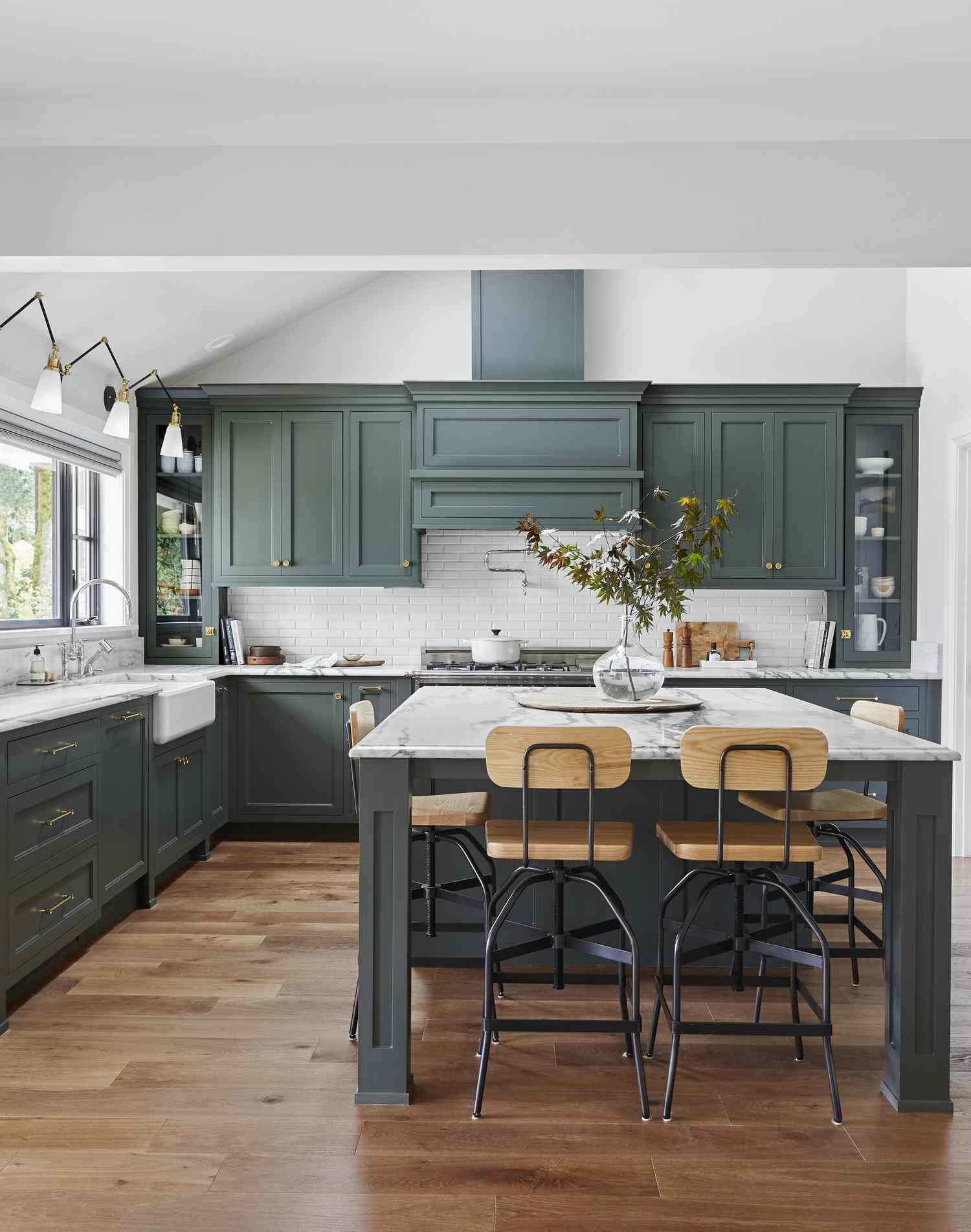 Kitchen with green cabinets