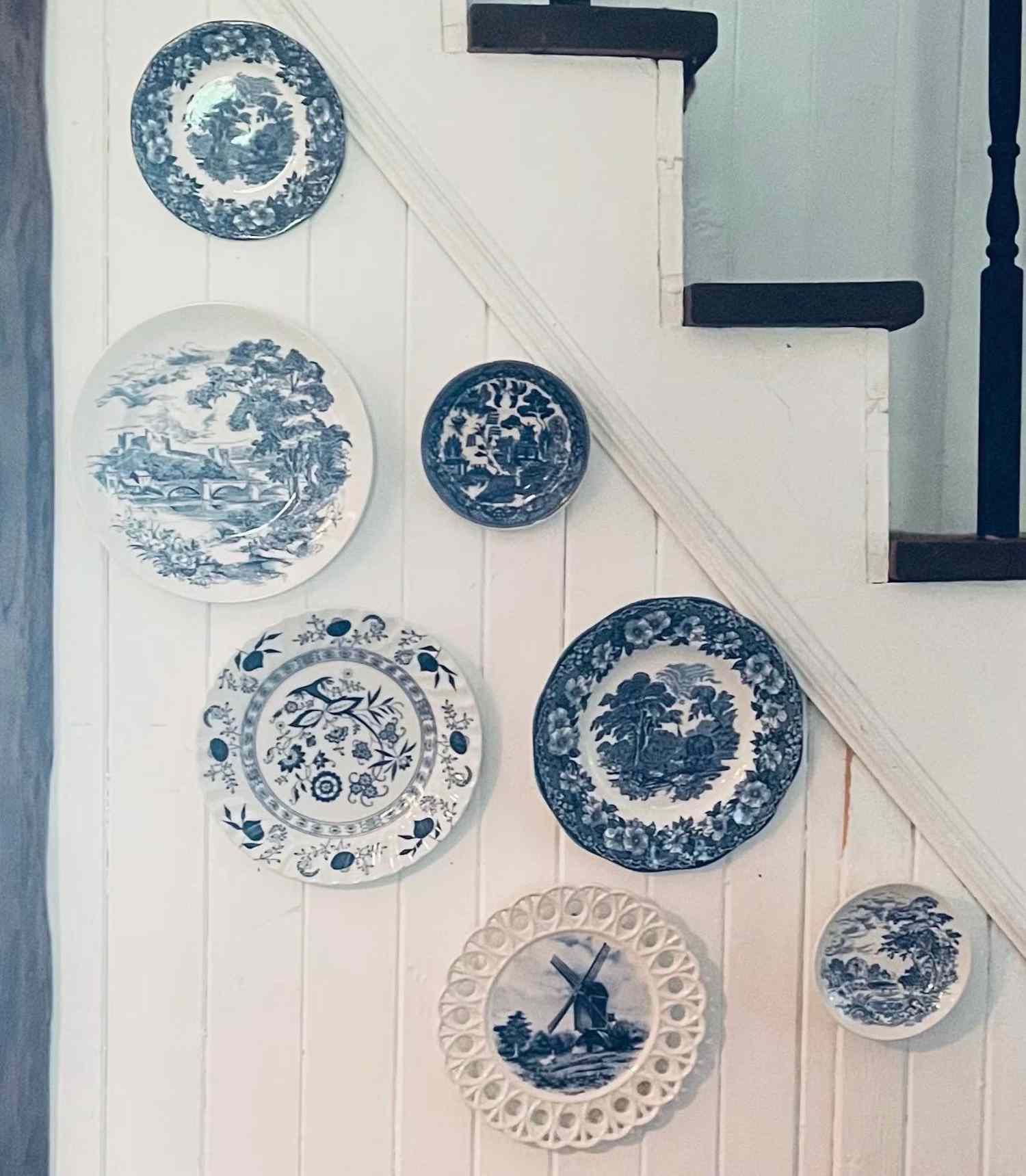 vintage white and blue plates