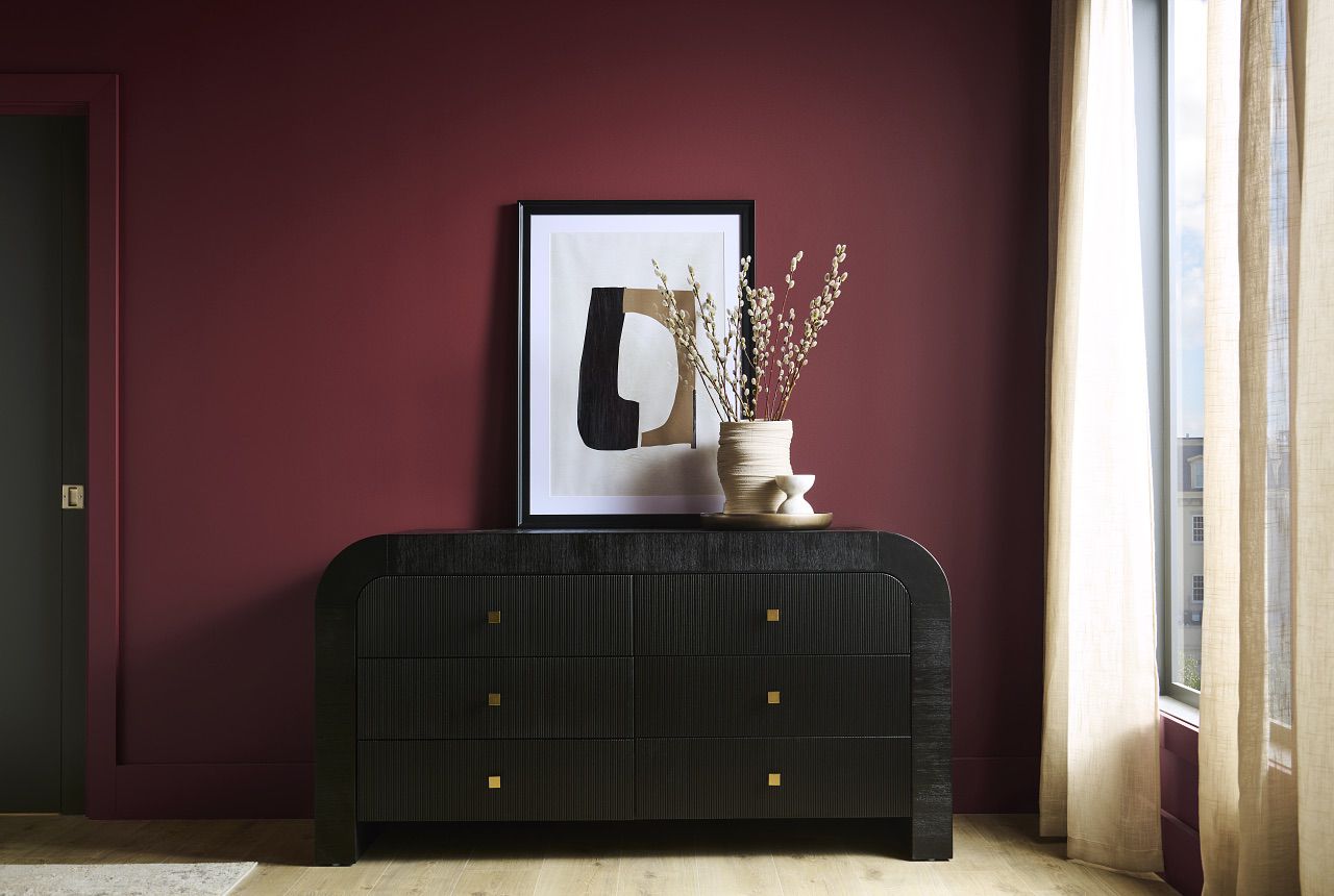 Maroon accent wall