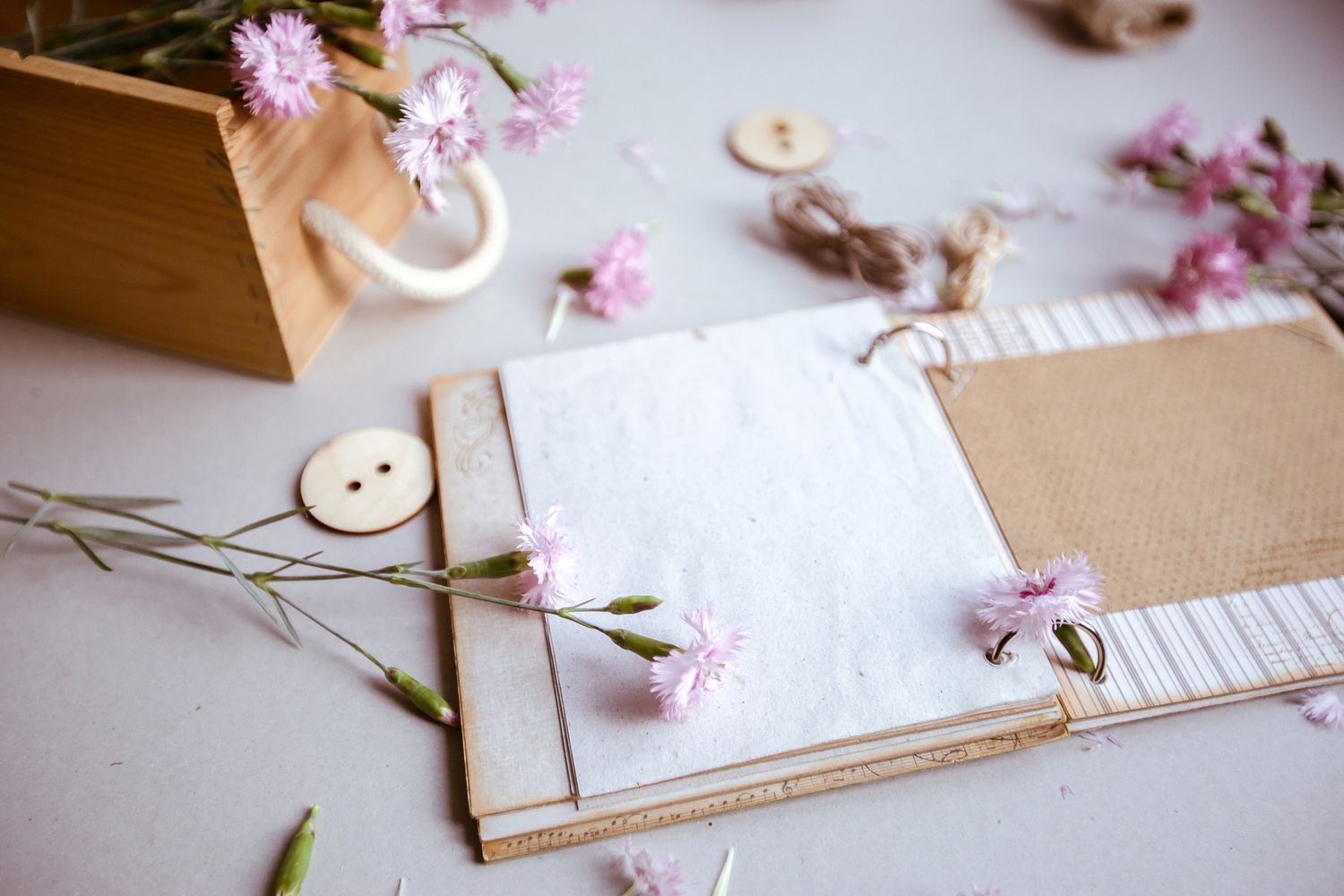 Handmade scrapbook journal with flowers