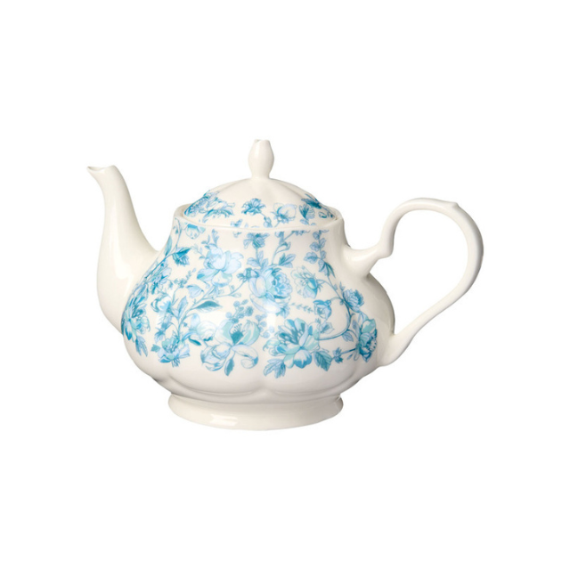 Floral pattern teapot with curved spout and handle