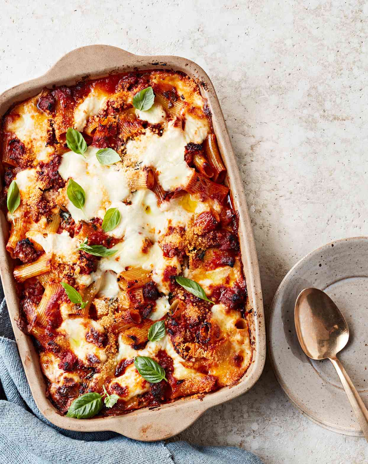 baked ziti with sausage and bechamel