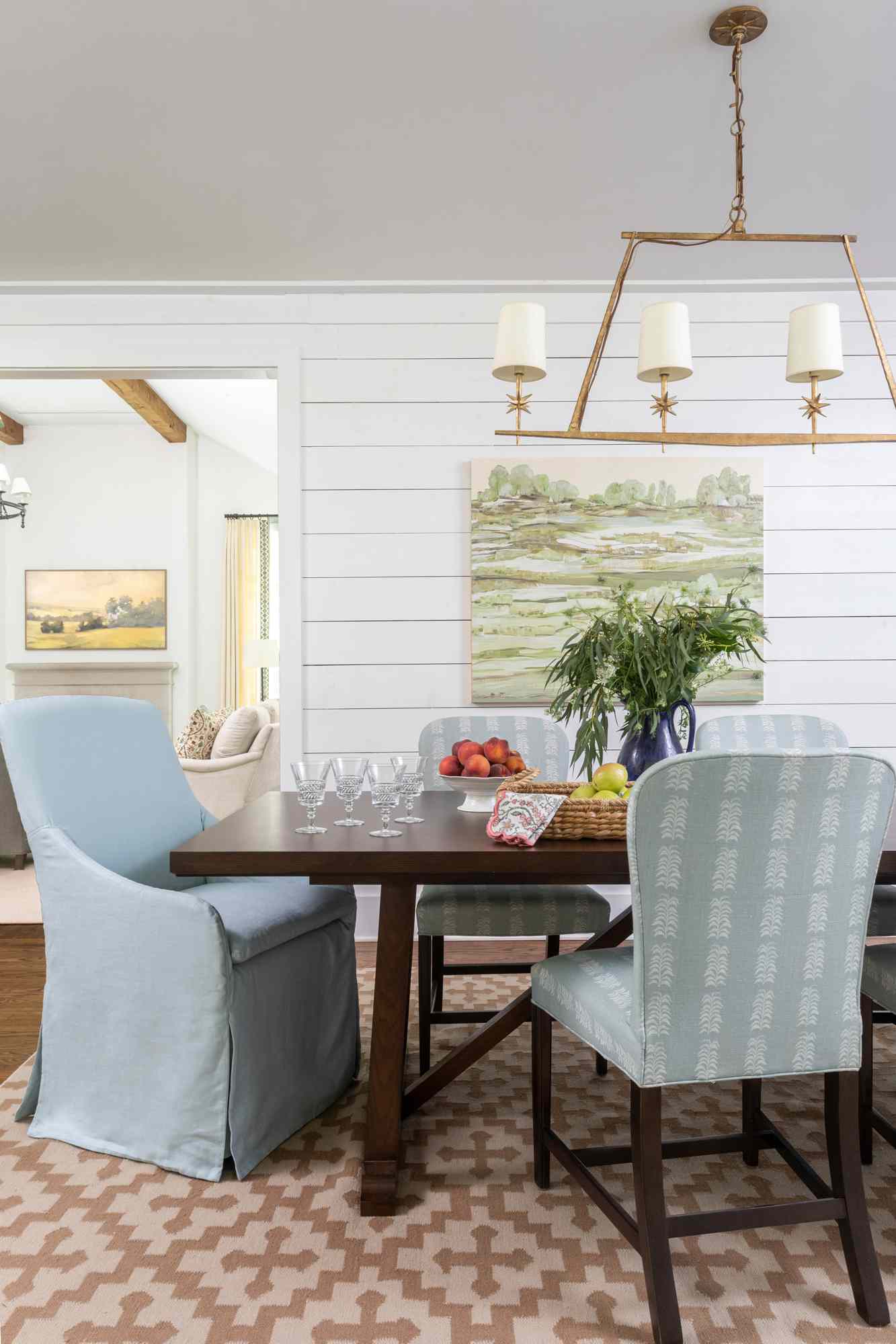 Dining room with geometric rug