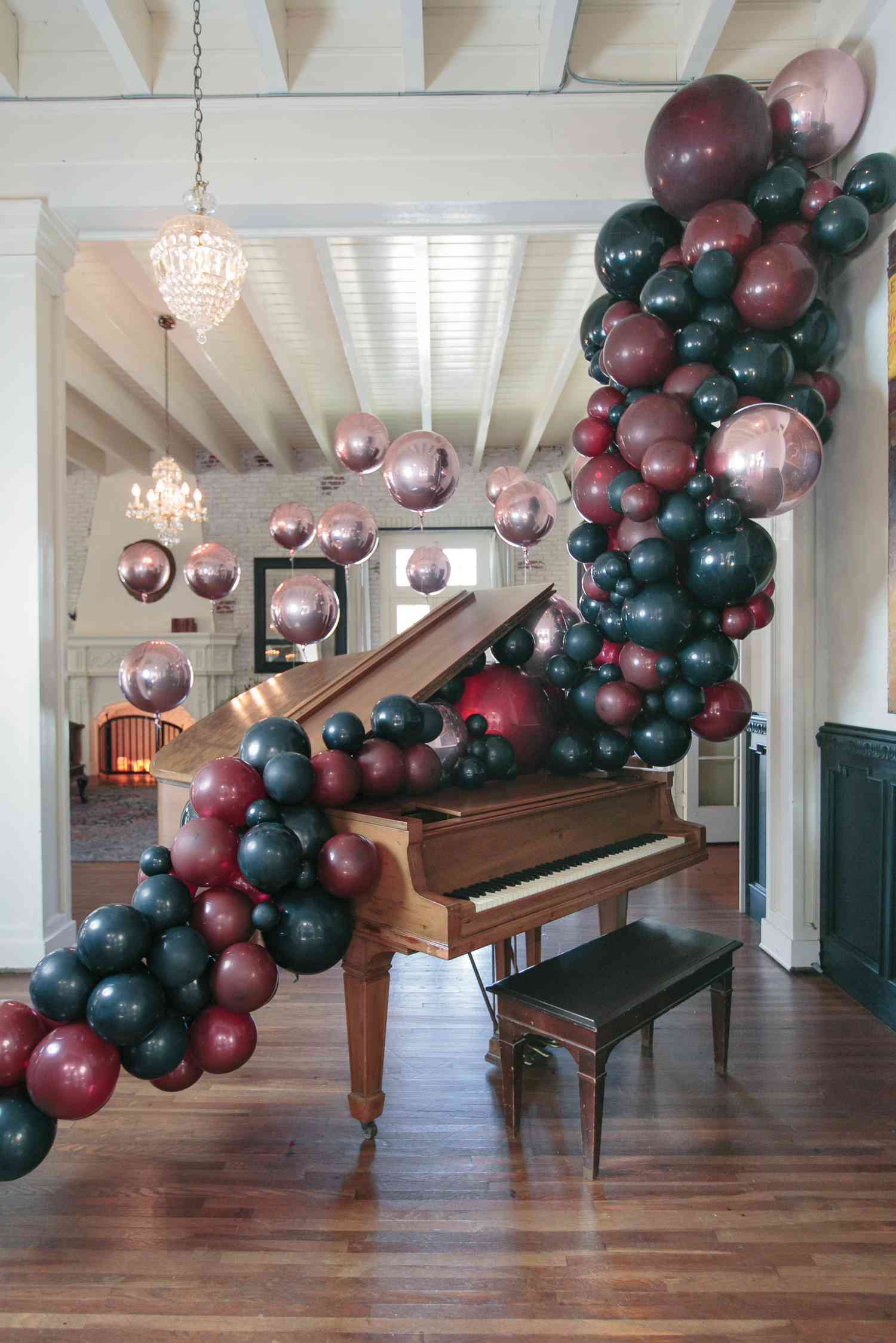 halloween rose gold dinner party balloon decorations piano
