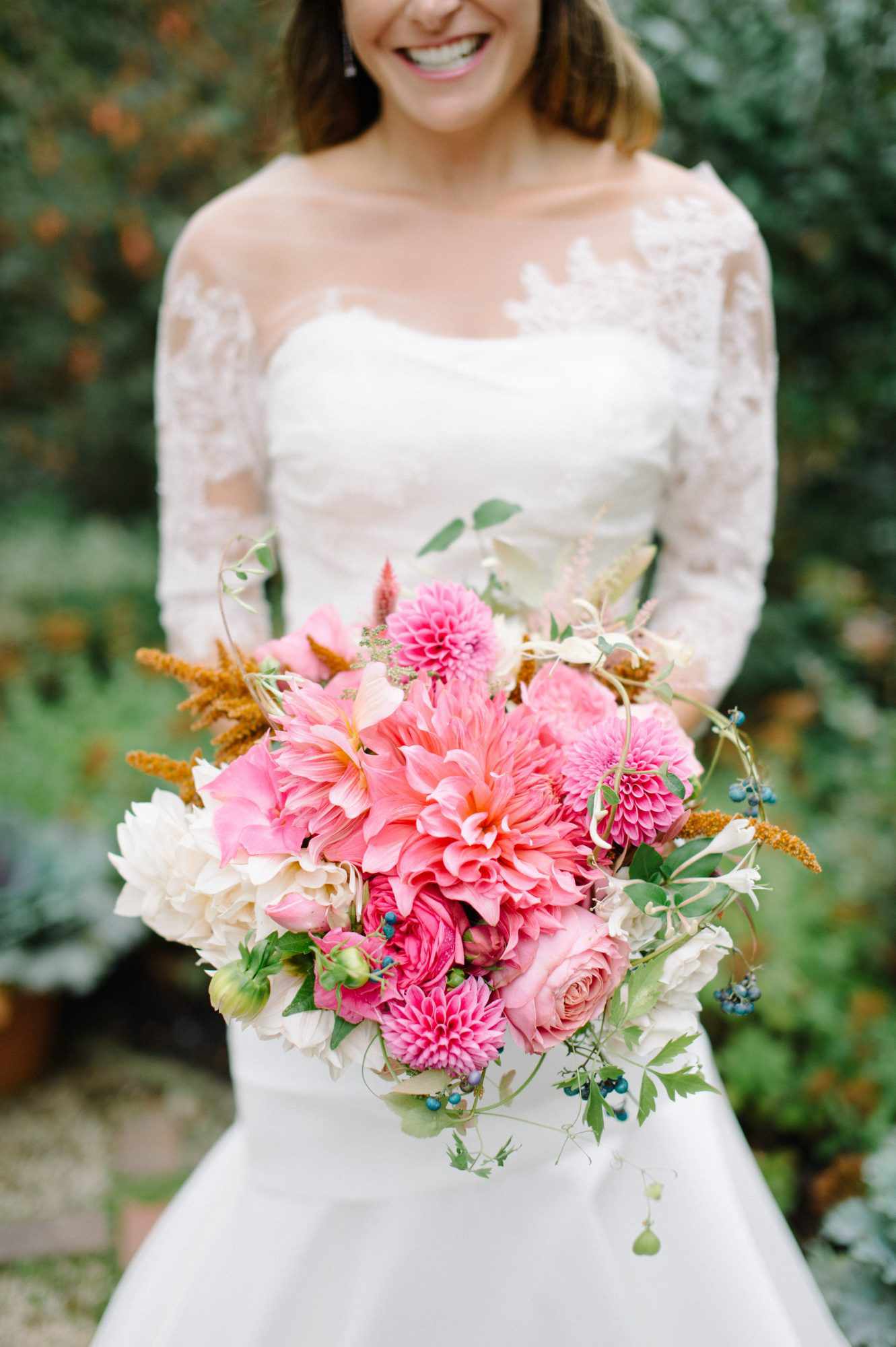 pink dahlia wedding bouquet