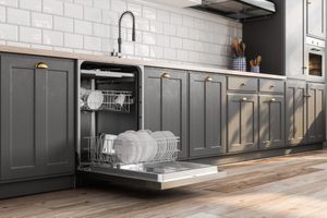 open dishwasher in modern kitchen
