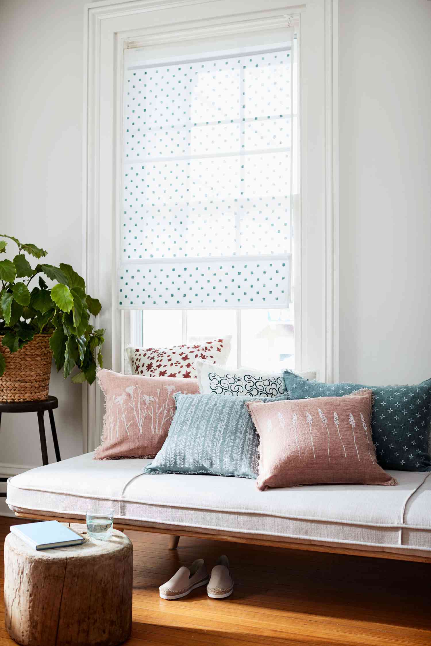 stenciled botanical throw pillow