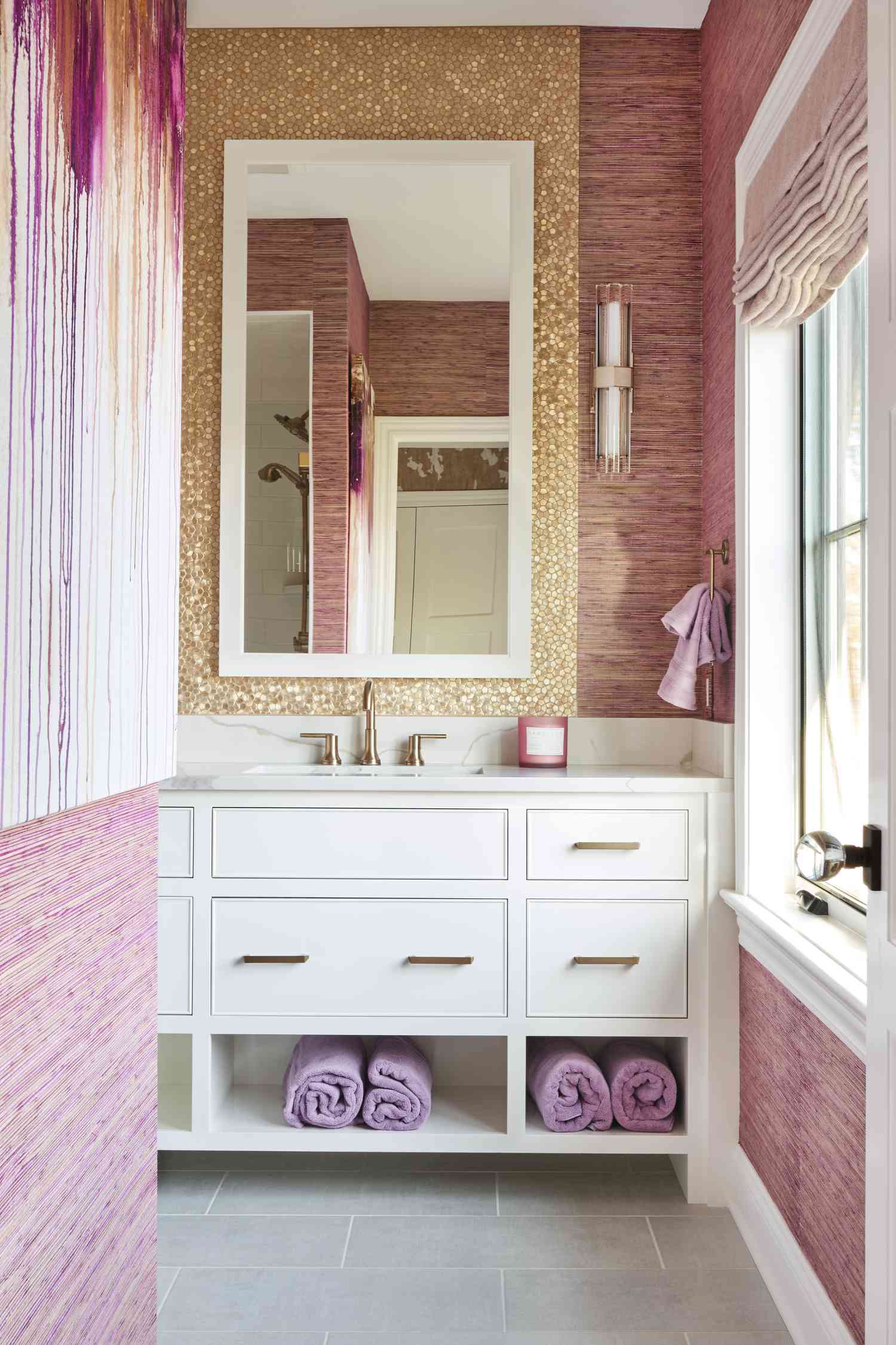 Pink gold small bathroom