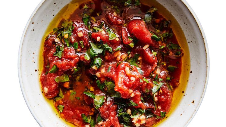 Gingery Tomato-Basil Sauce in white bowl
