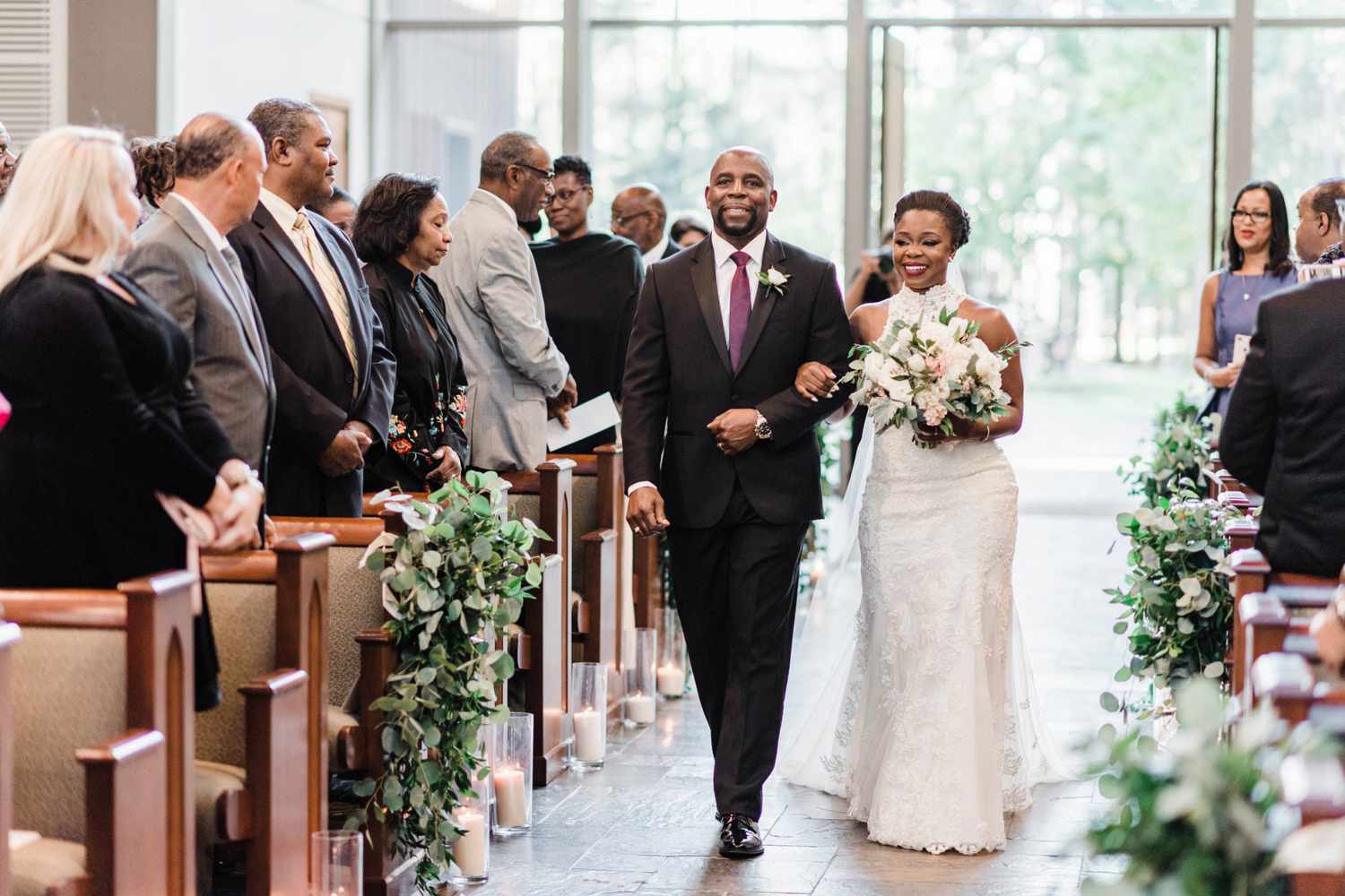 father of the bride walking bride down wedding aisle