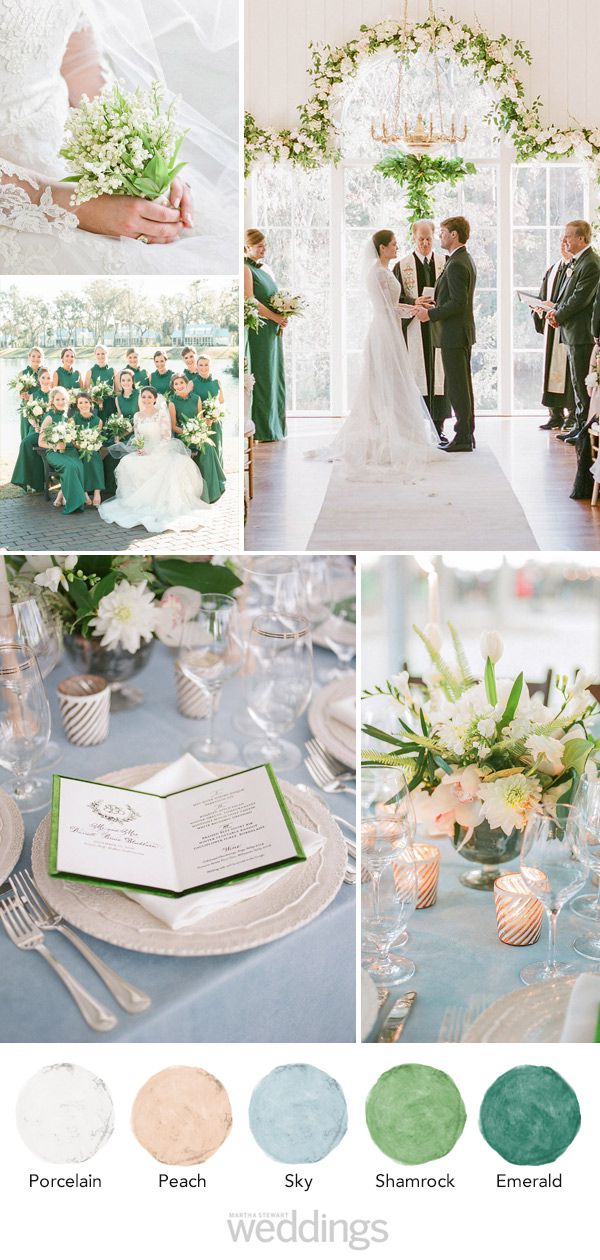 wedding color palette mood board pale green and blue and peach