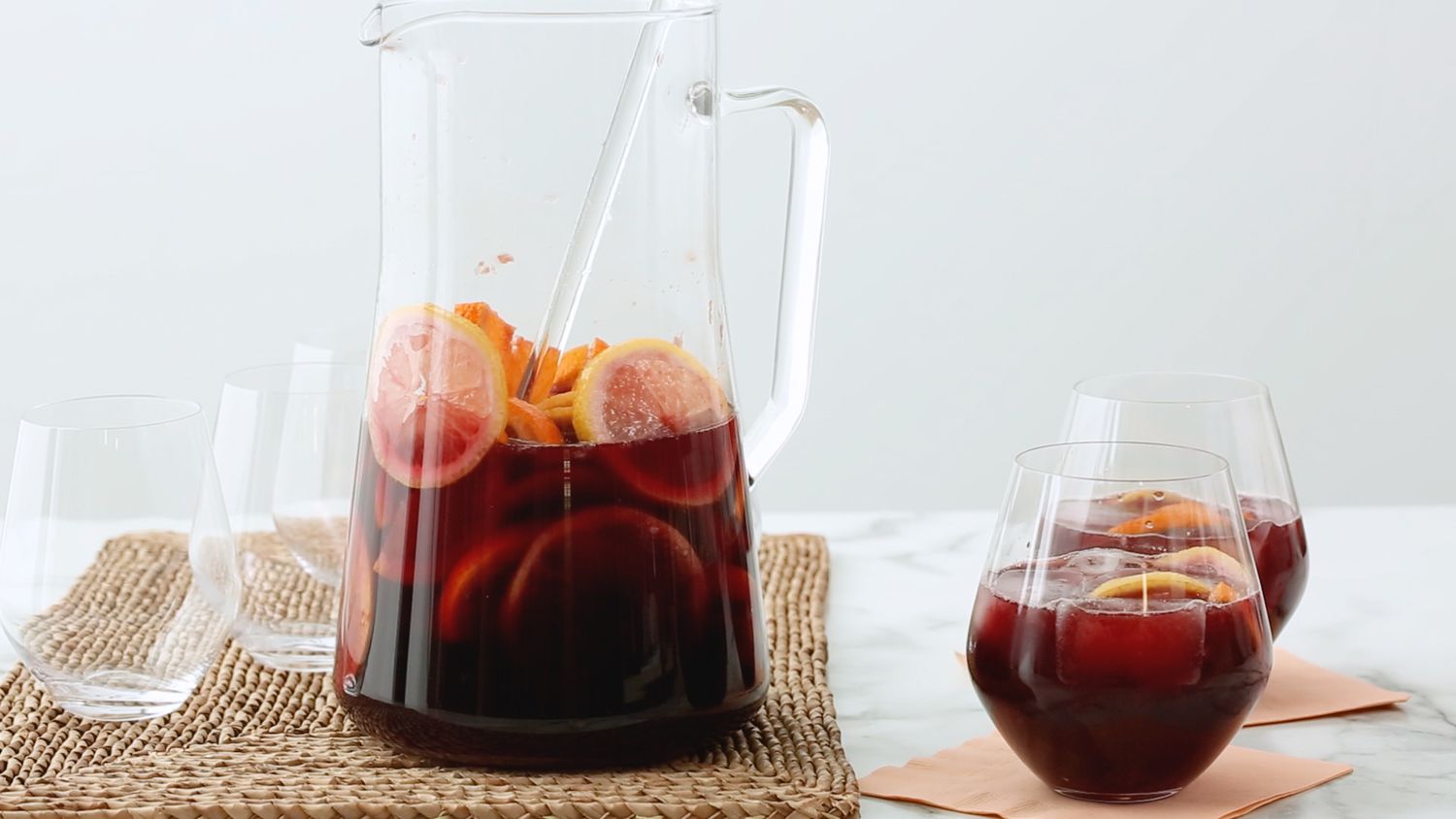 summer sangria in pitcher and glasses