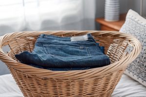 Jeans in a laundry basket