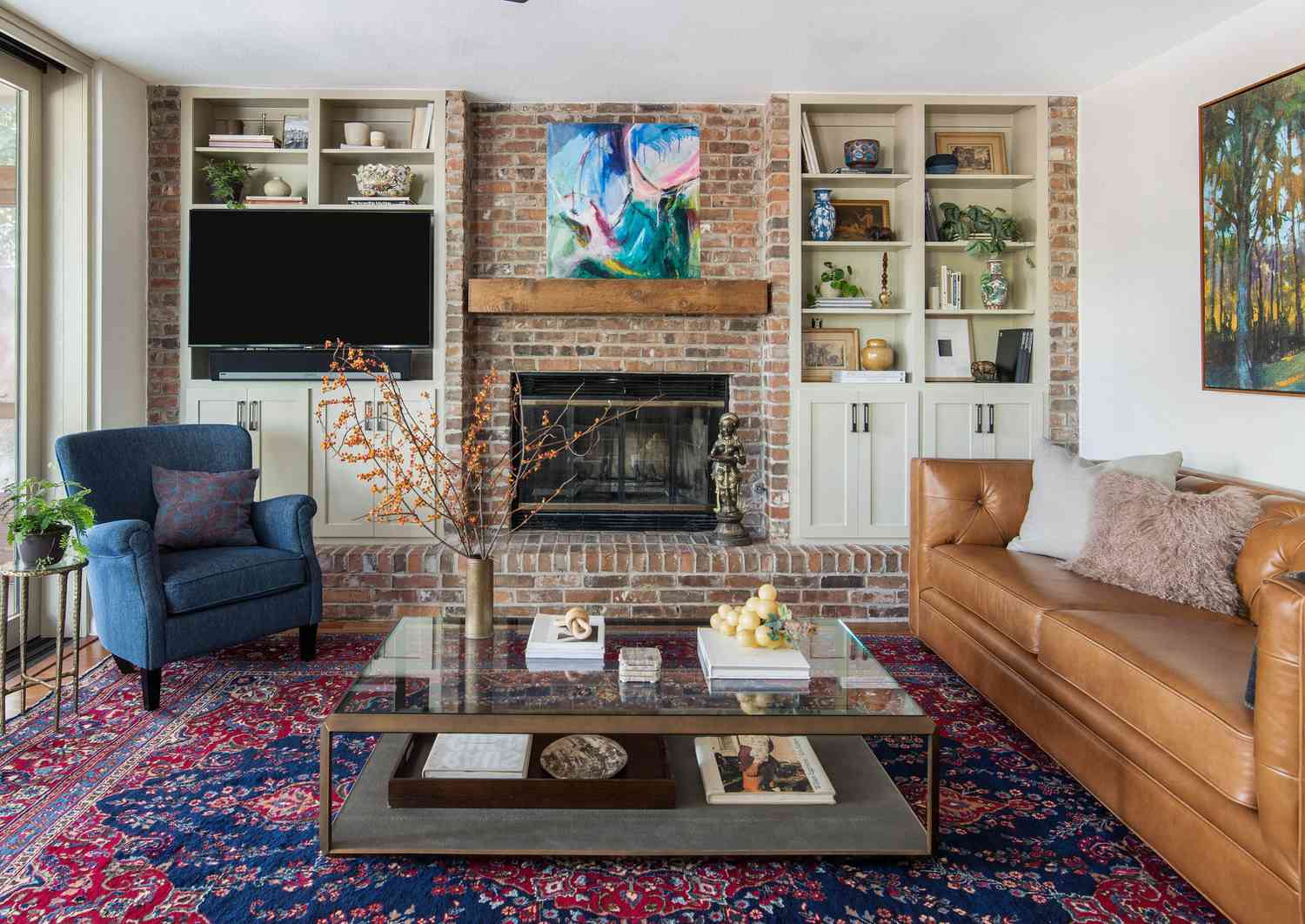 natural brick fireplace