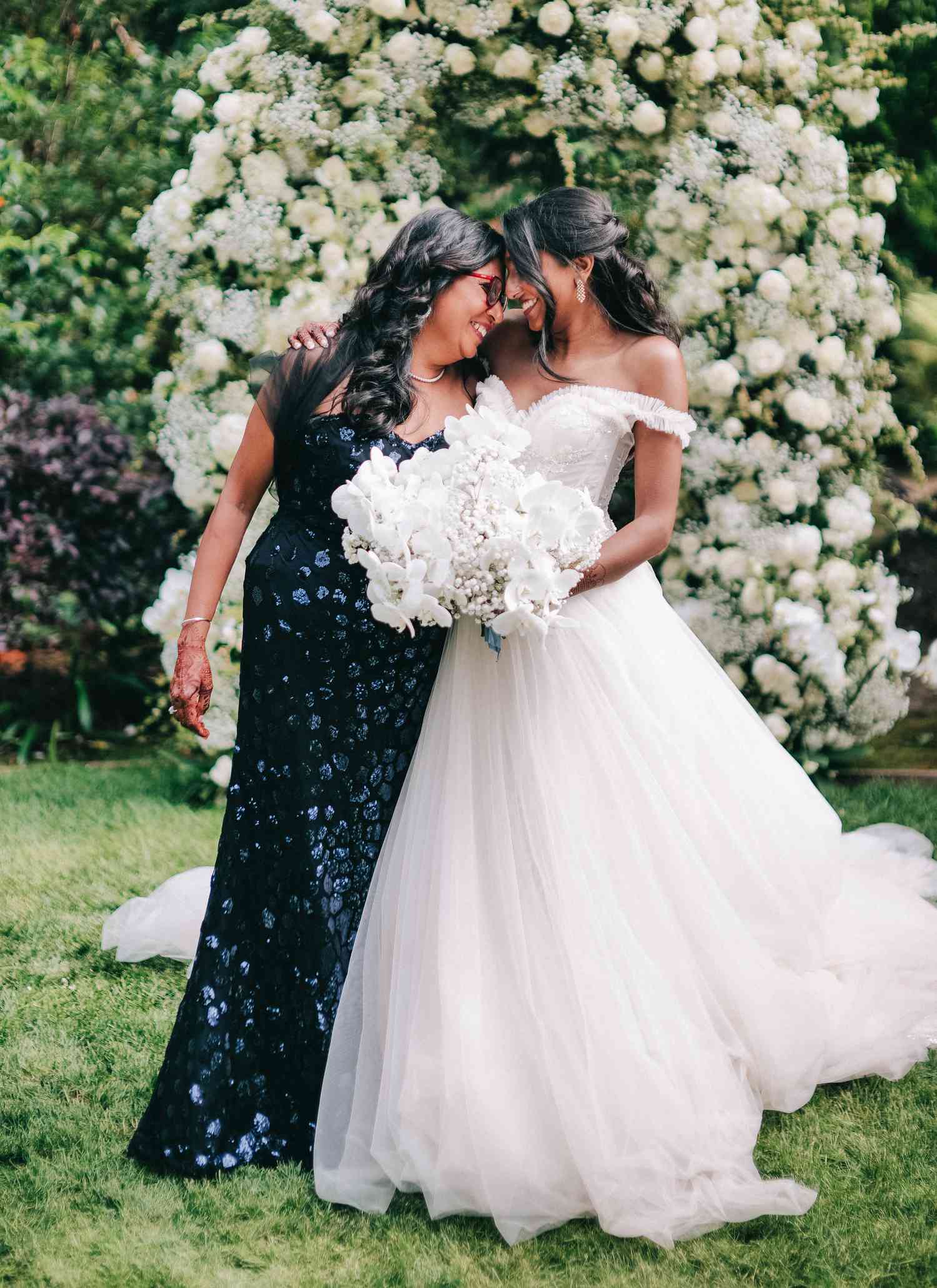 bride in galia lahav wedding gown with mother