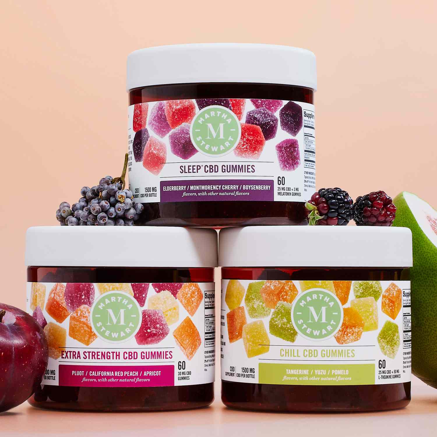 3 packages of decorvow CBD gummies on a peach background