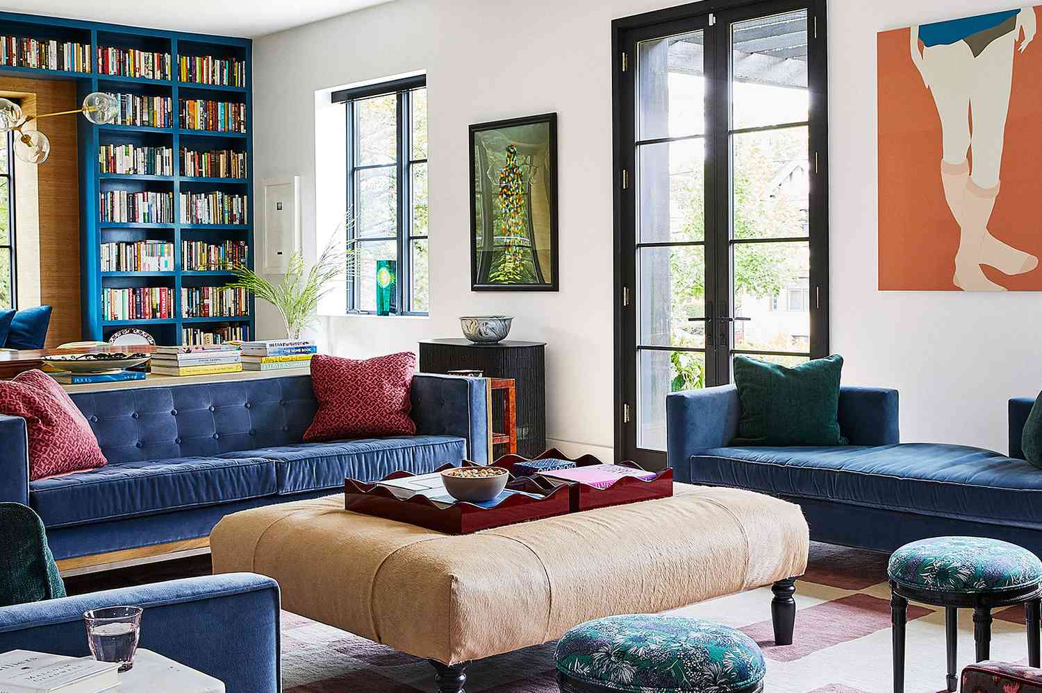 colorful blue pink and orange living room in pittsburgh house