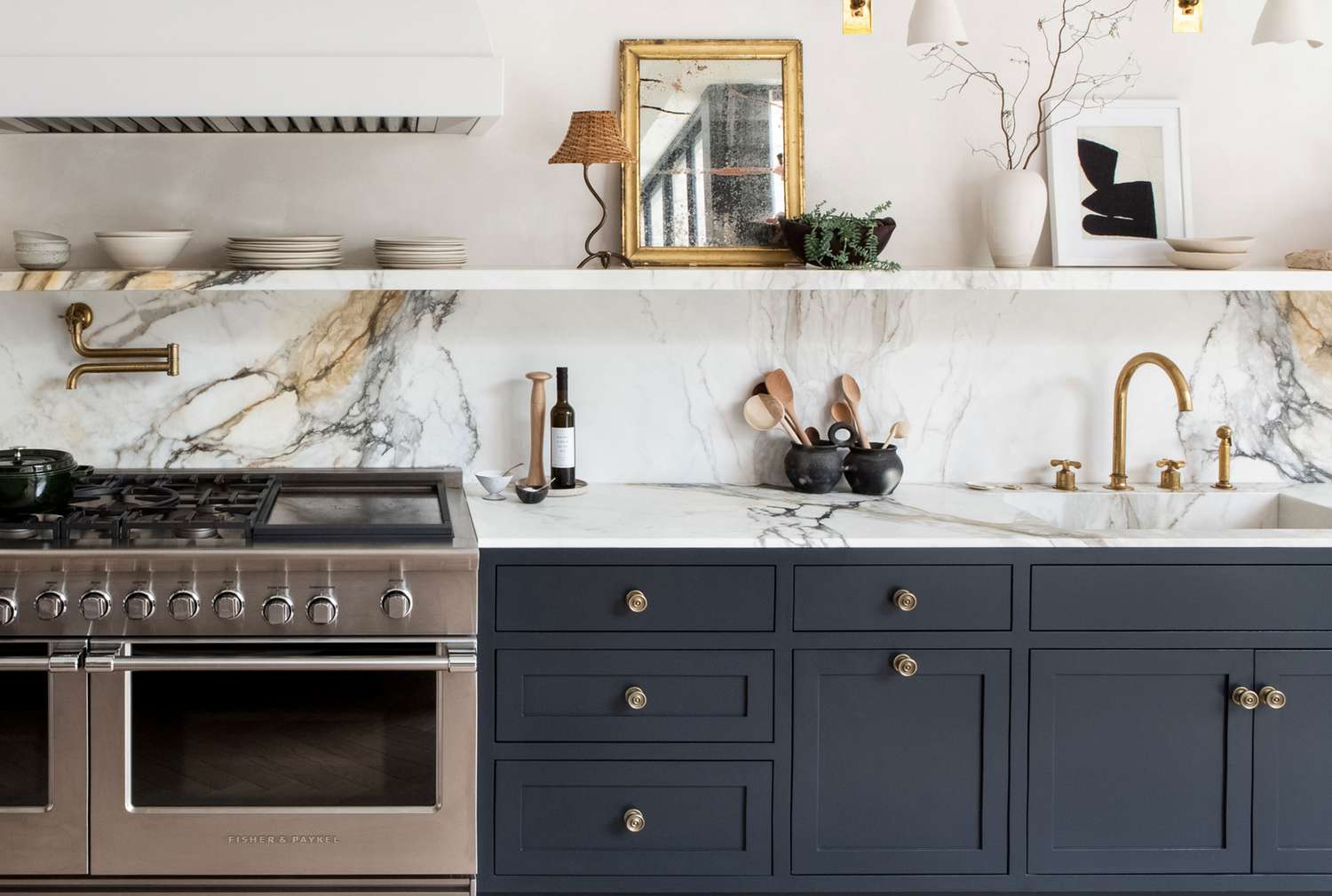 Modern kitchen with gold hardware