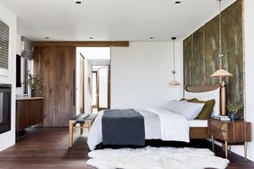 Bedroom with sheepskin rug
