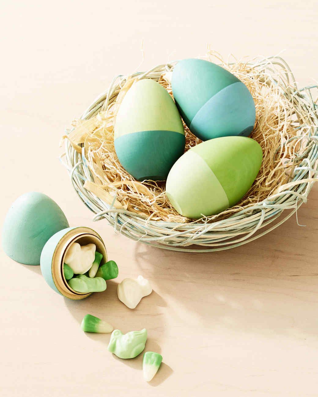 green wooden easter eggs