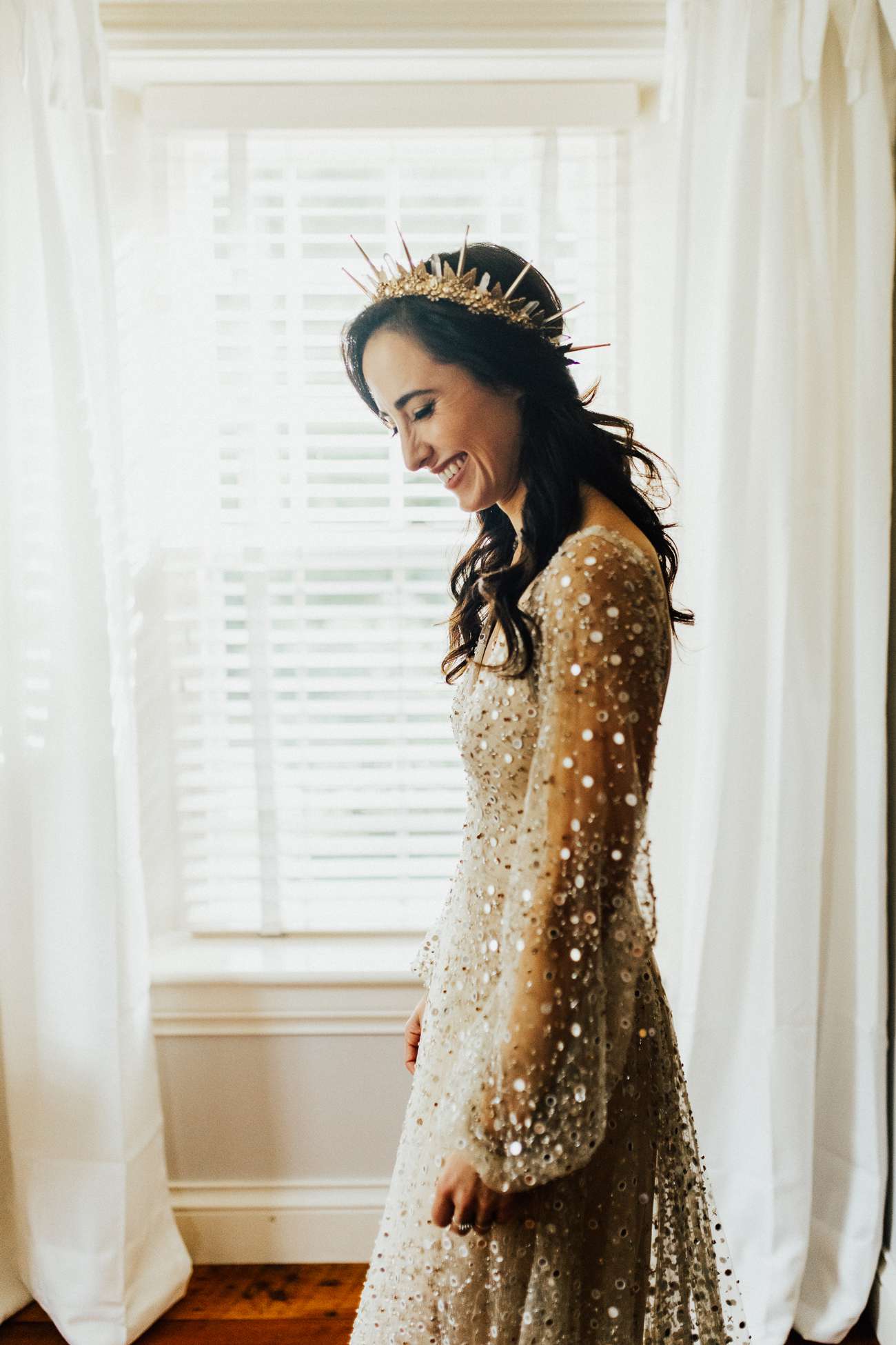 custom made sequin mirror tulle full circle skirt with bell sleeves