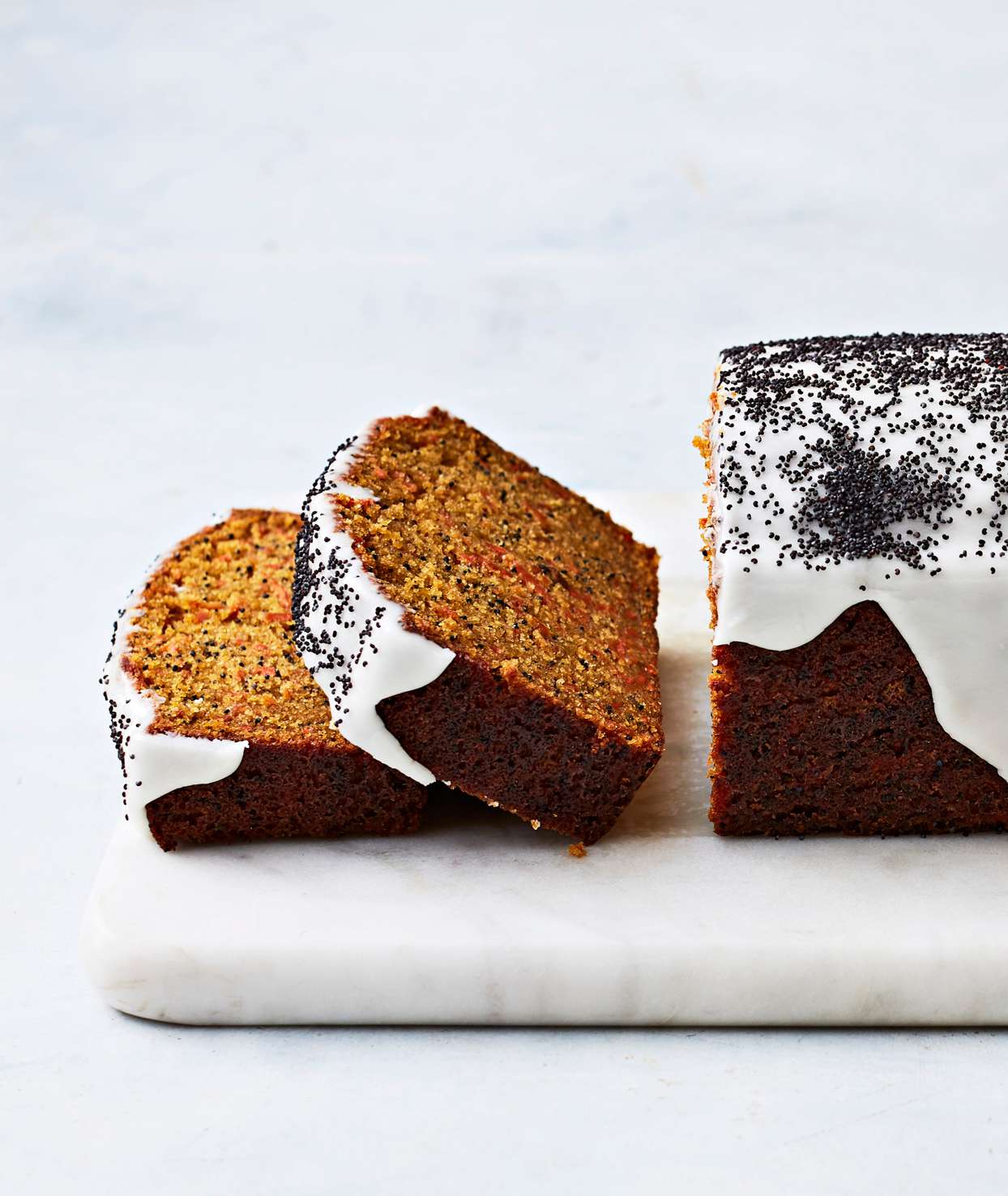 carrot poppy seed cake with lemon glaze