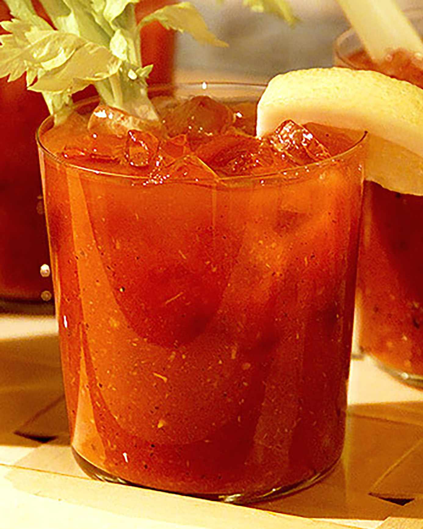 bloody mary with lemon wedge