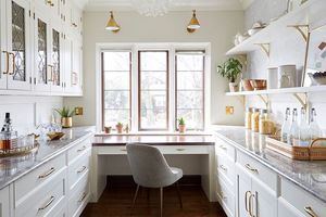 pantry organization work space desk in white kitchen