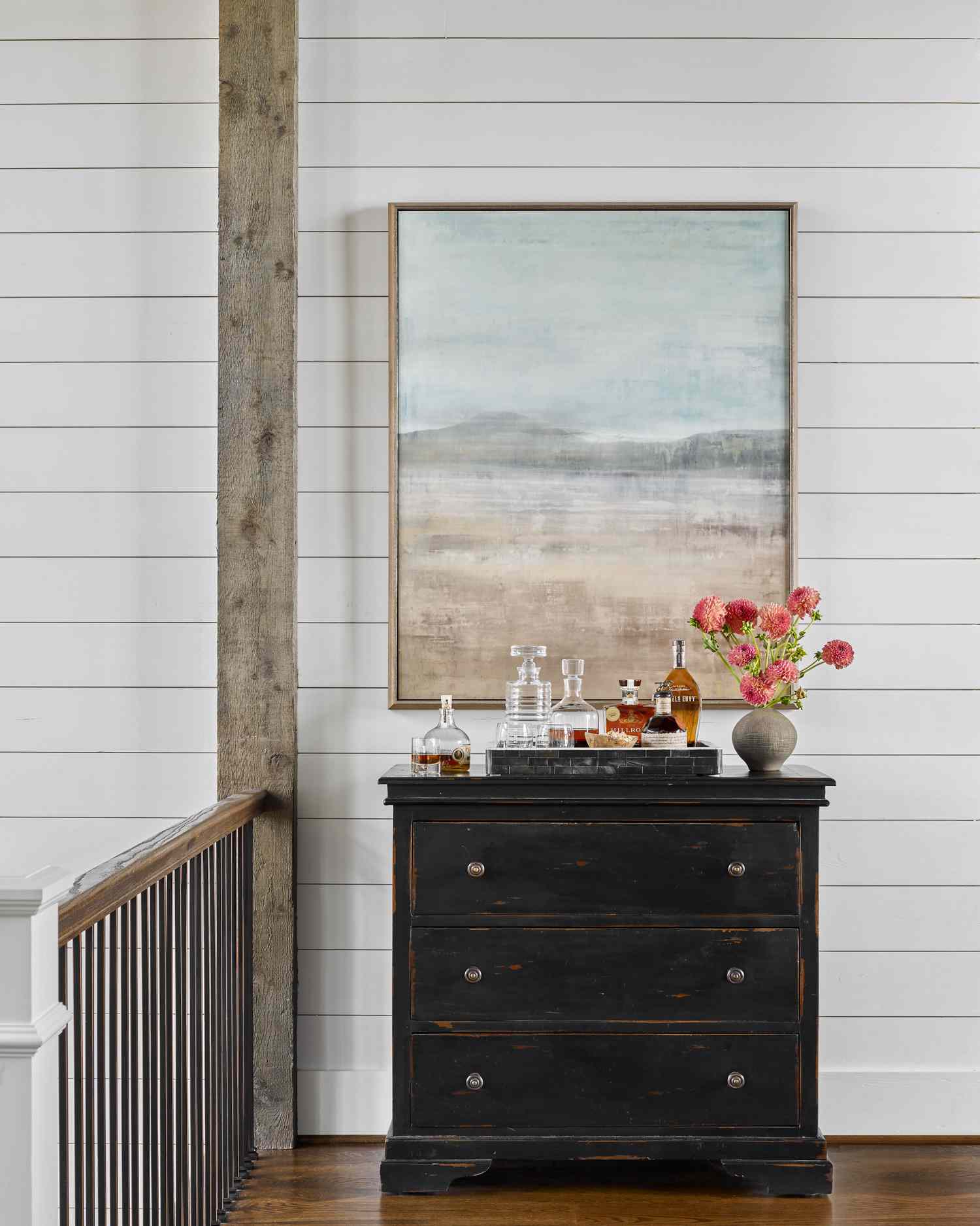 home bar on antique cabinet